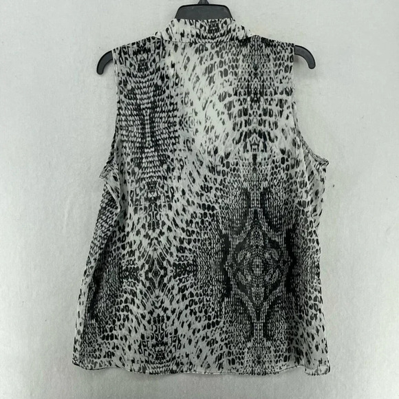 New York & Company Blouse Womens L Black Animal Print V-Neck Collared Sleeveless - Picture 2 of 11